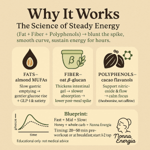 Science: Steady Energy (Fat + Fiber + Polyphenols)